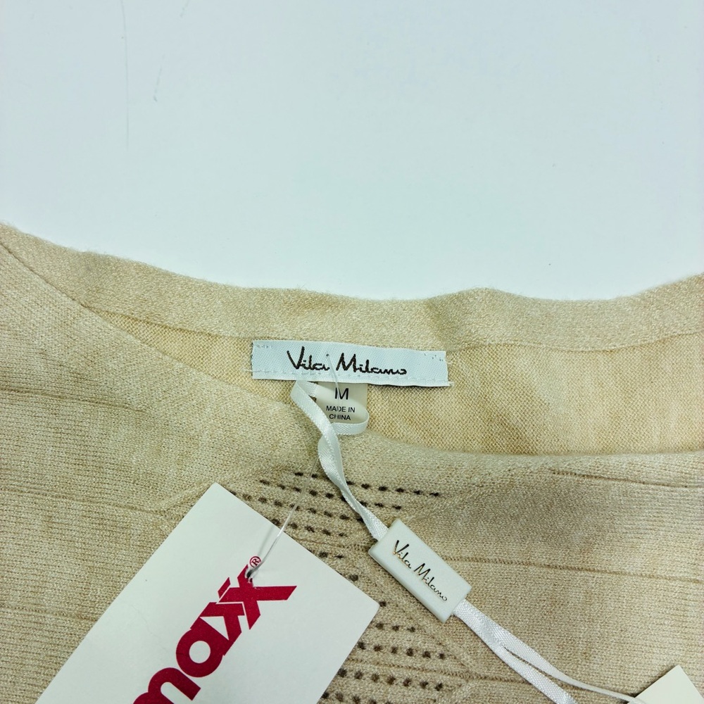Vila Milano Womens Beige Knit Sweater Size Medium Long Sleeve Textured Chevron - Picture 5 of 11